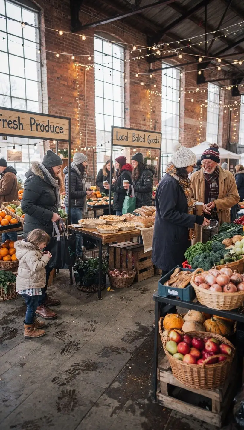 Яркий рынок фермеров с разнообразием свежих овощей и фруктов